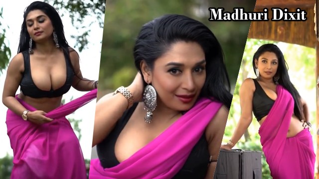 Madhuri Dixit hot saree blouse cleavage xxx deepfake